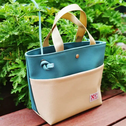 Made in Japan Tote Bag (Teal & Beige / Large Pocket)
